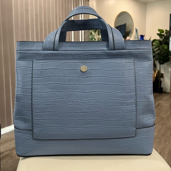 SALE🌻HAYWARD made in New York pyramid tote in blue embossed crocco ✨ - Picture 4 of 16